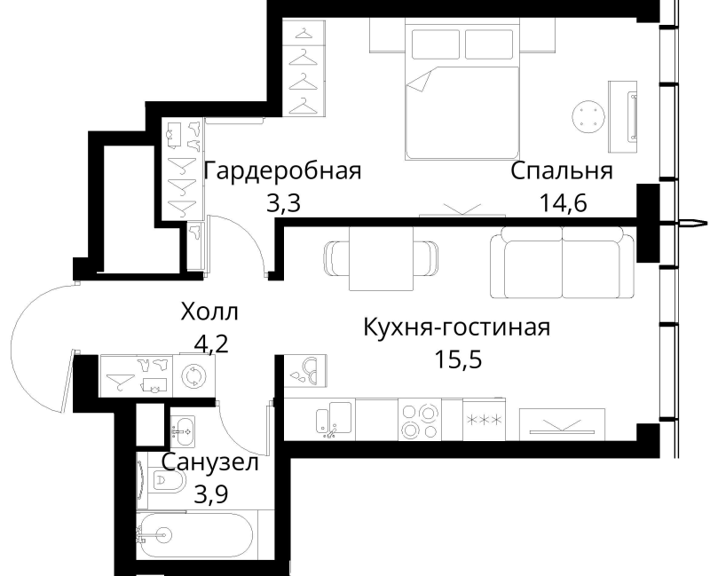 2 ккв (Евро) 41,5 м²