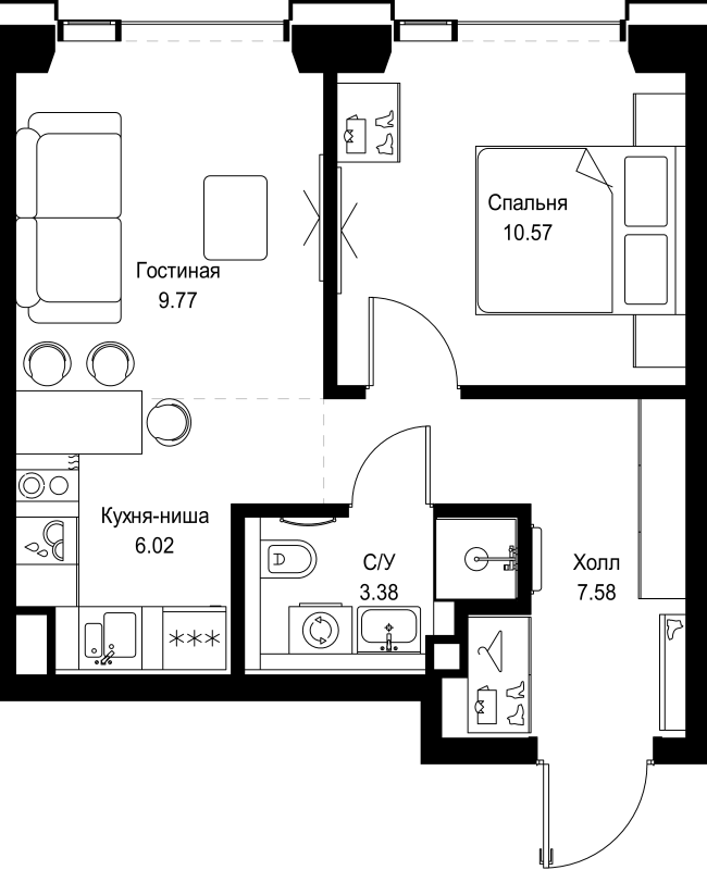 2 ккв (Евро) 37,3 м²