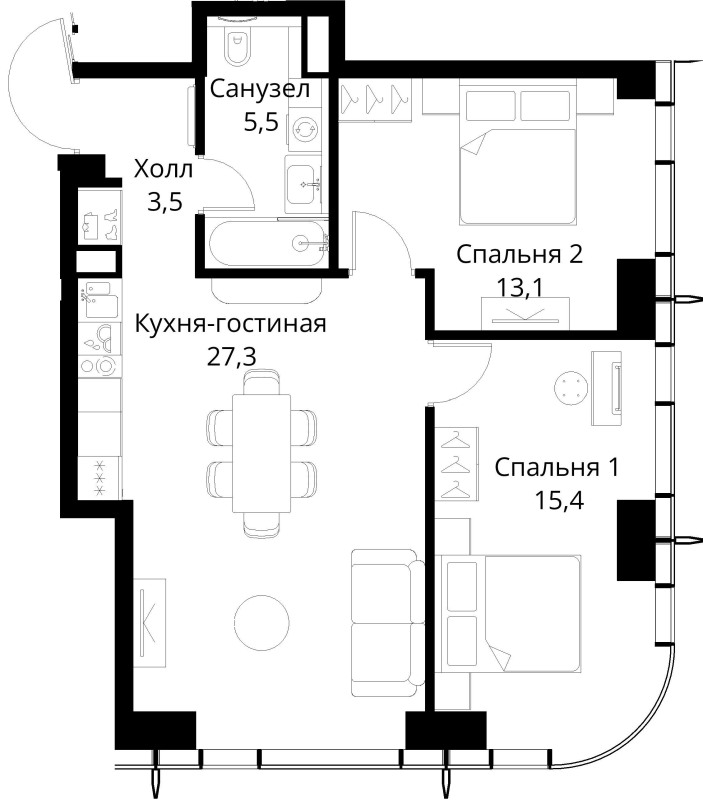 3 ккв (Евро) 64,8 м²
