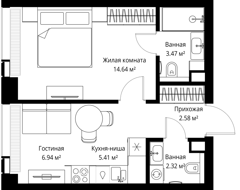1 ккв 35,4 м²