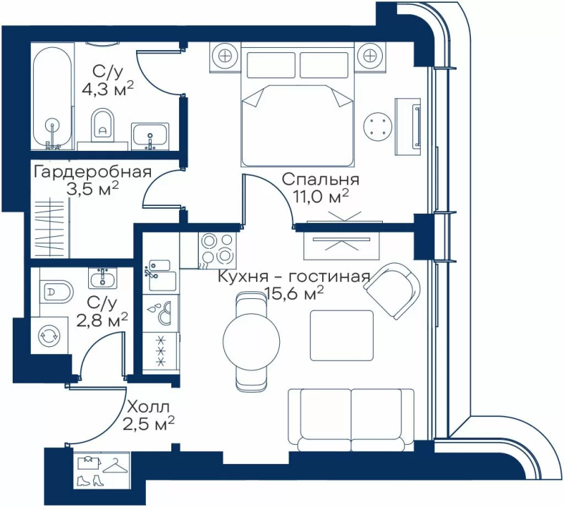 2 ккв (Евро) 39,2 м²