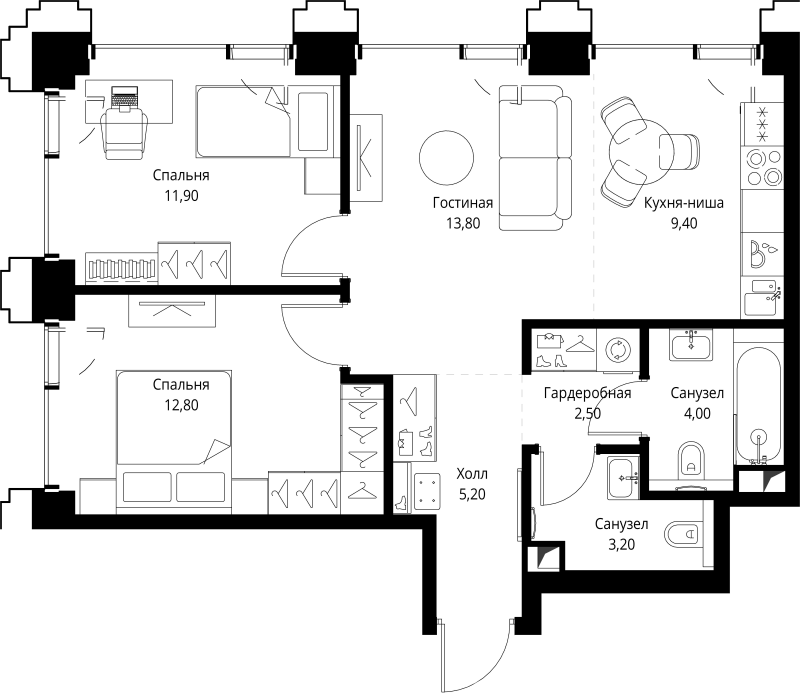 3 ккв (Евро) 63,3 м²