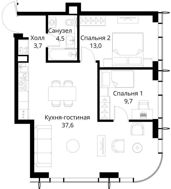 3 ккв (Евро) 68,5 м²