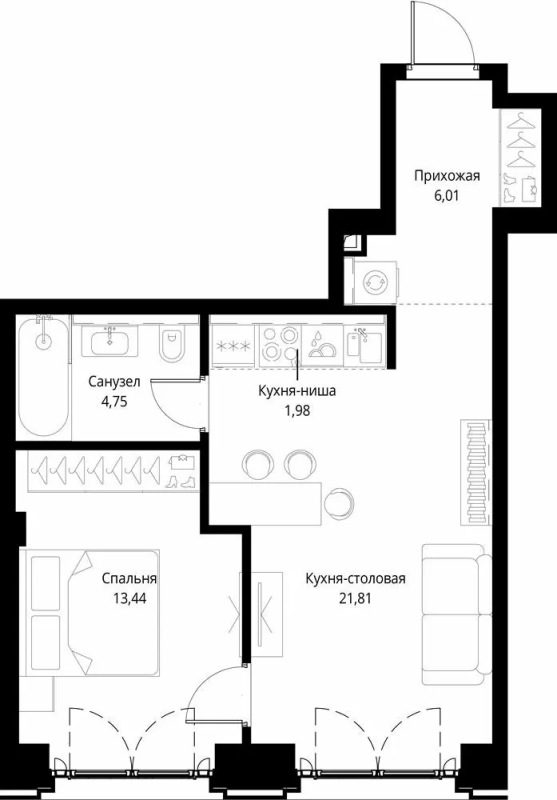 2 ккв (Евро) 48 м²
