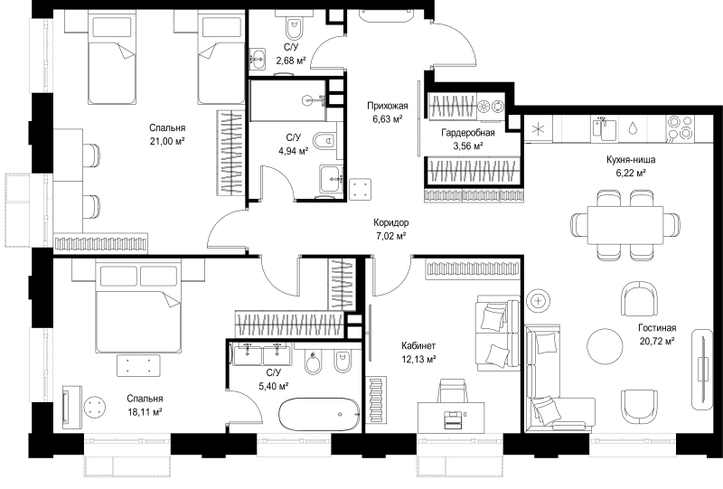 4 ккв (Евро) 108,4 м²