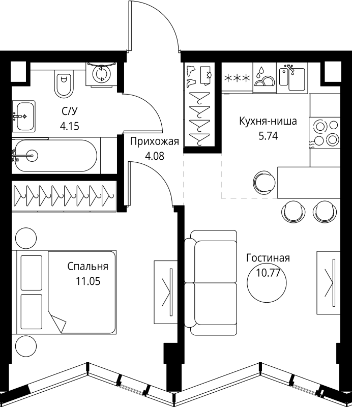 2 ккв (Евро) 35,8 м²