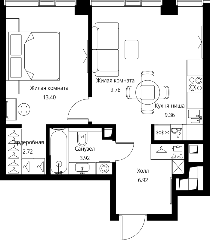 2 ккв (Евро) 46,1 м²
