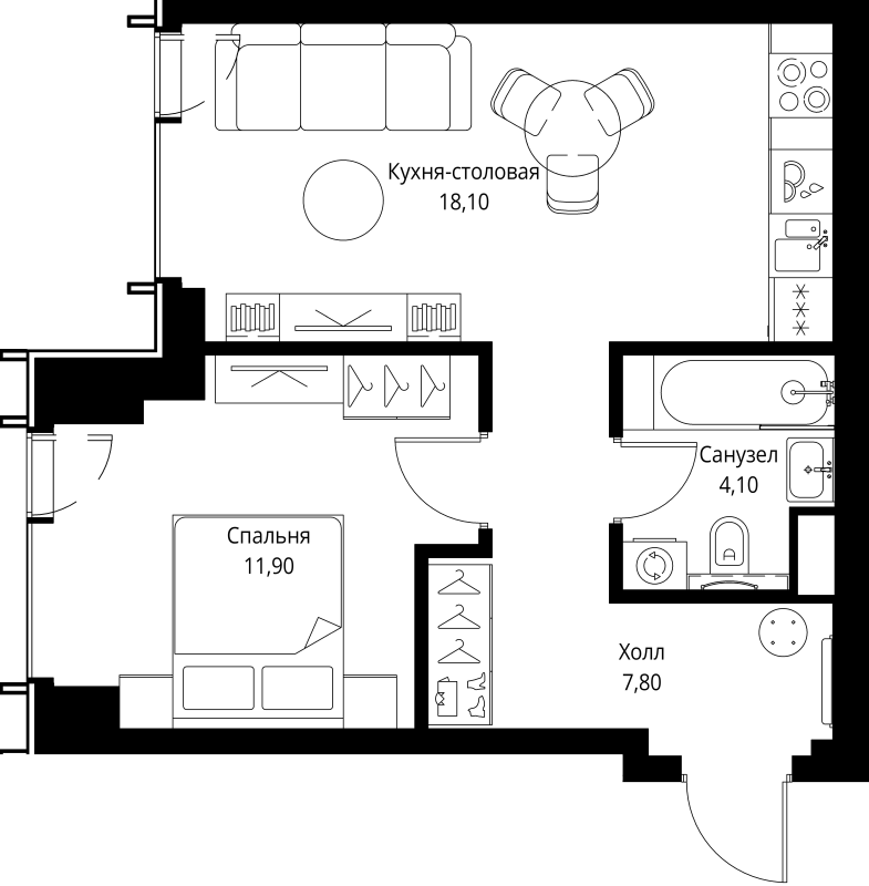 2 ккв (Евро) 41,9 м²