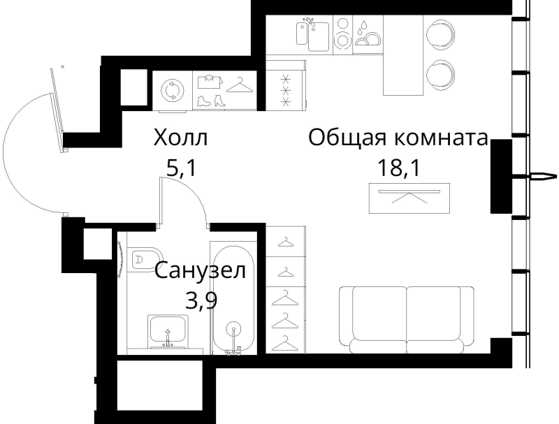 Студия 27,1 м²