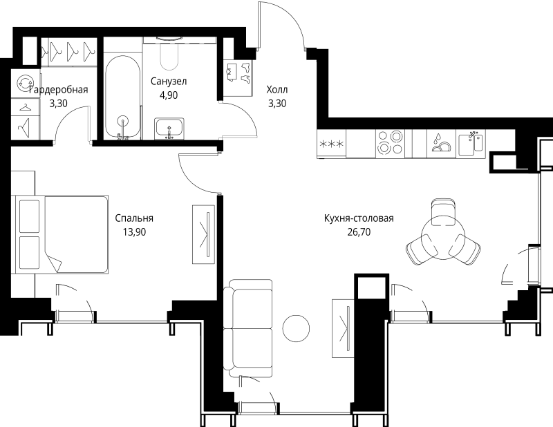 2 ккв (Евро) 52,1 м²