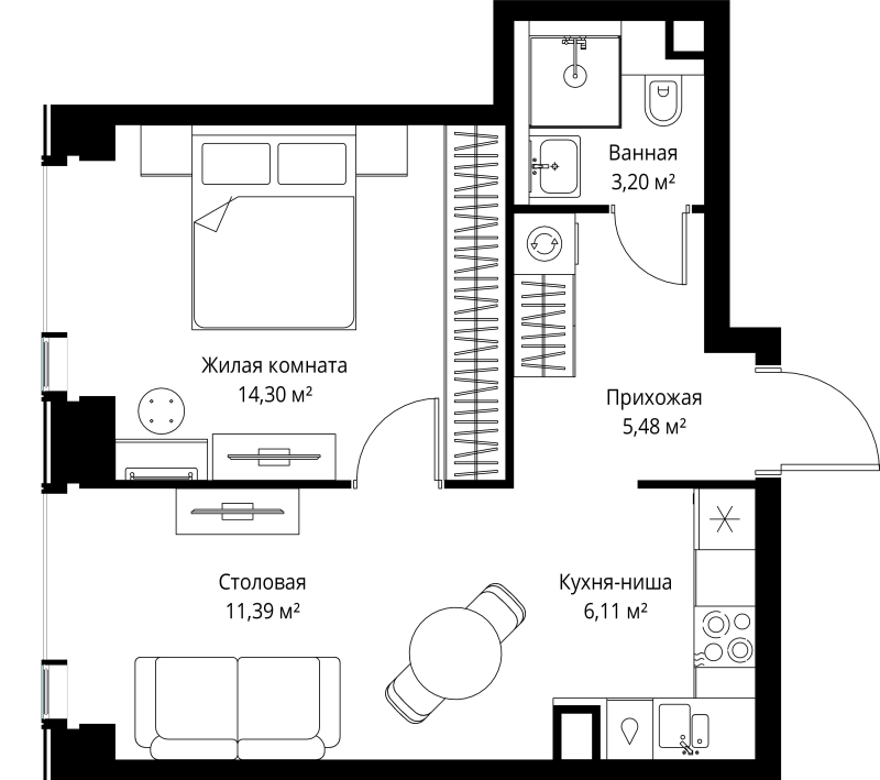 2 ккв (Евро) 40,5 м²