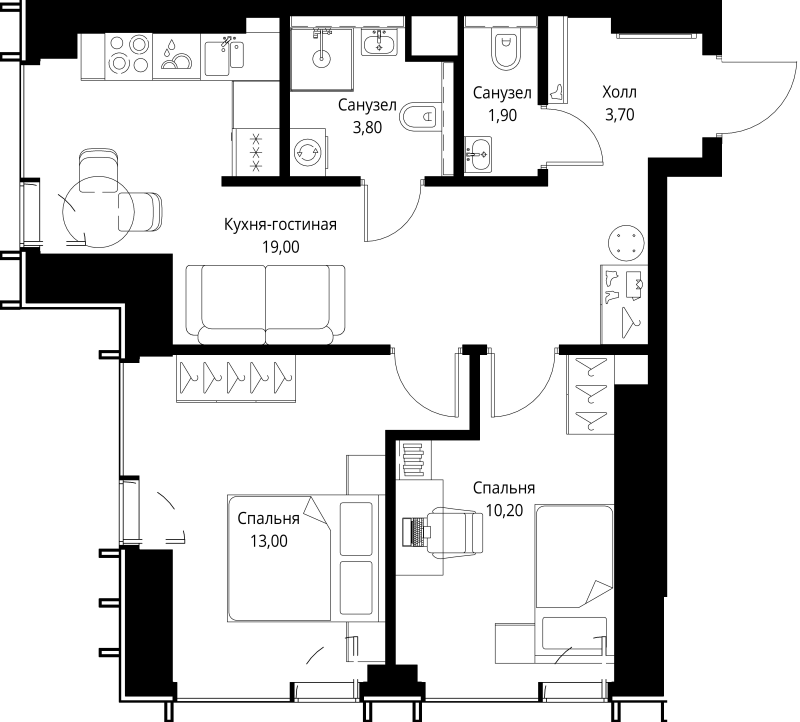 3 ккв (Евро) 53,2 м²