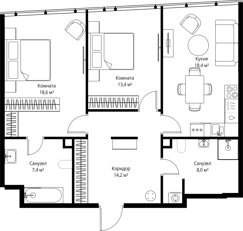 3 ккв (Евро) 80 м²