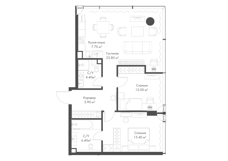 3 ккв (Евро) 77,6 м²
