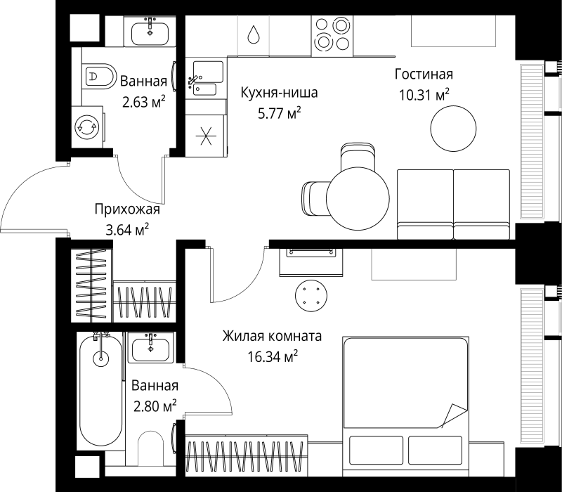 2 ккв (Евро) 41,5 м²