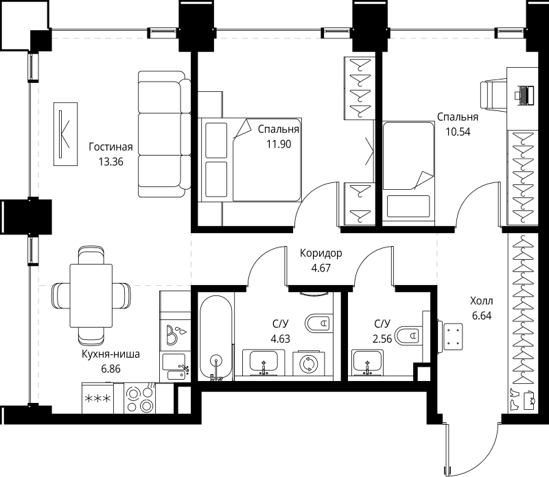 3 ккв (Евро) 61,2 м²