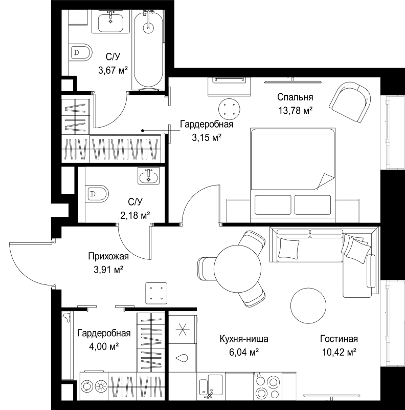 2 ккв (Евро) 47,2 м²