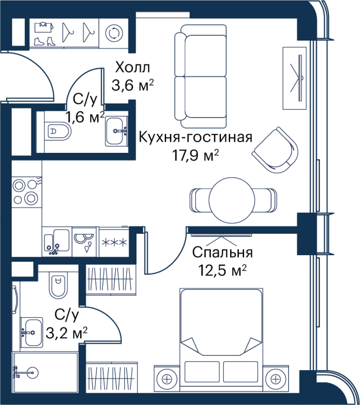 2 ккв (Евро) 38,8 м²