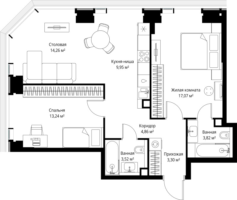 3 ккв (Евро) 70 м²
