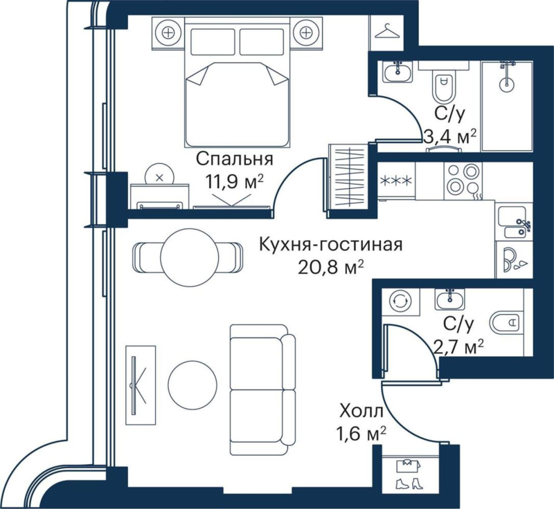 2 ккв (Евро) 39,5 м²