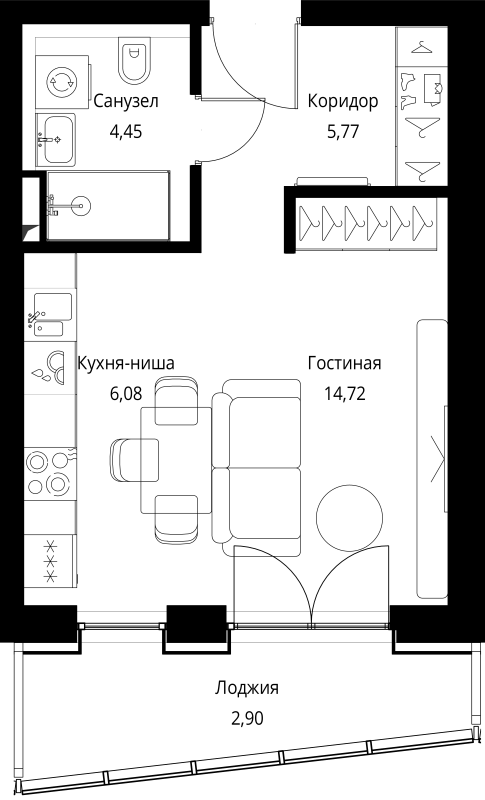 Студия 35,2 м²
