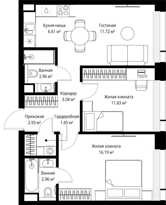 3 ккв (Евро) 60,4 м²