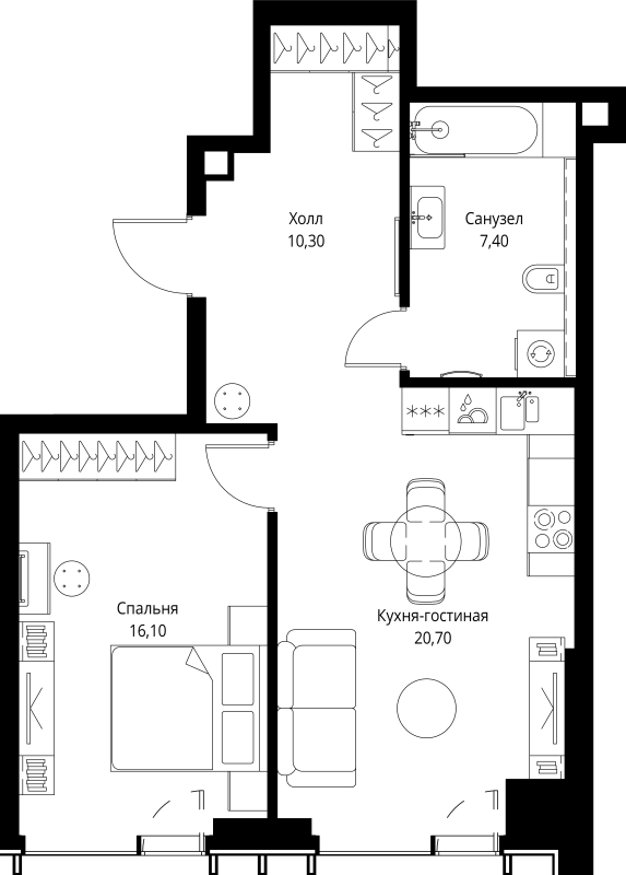2 ккв (Евро) 55,5 м²