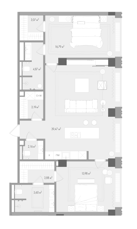 3 ккв (Евро) 96,8 м²
