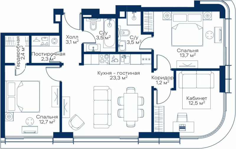4 ккв (Евро) 76,6 м²