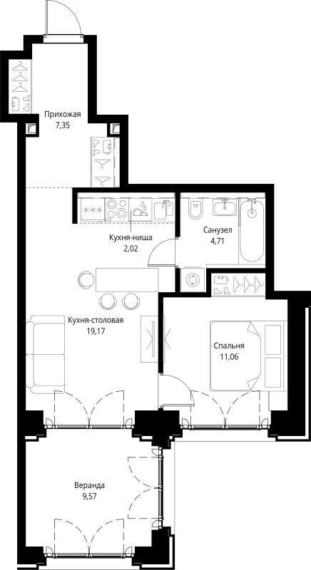 2 ккв (Евро) 53,9 м²