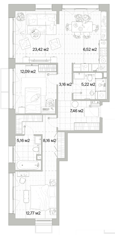 3 ккв (Евро) 84 м²