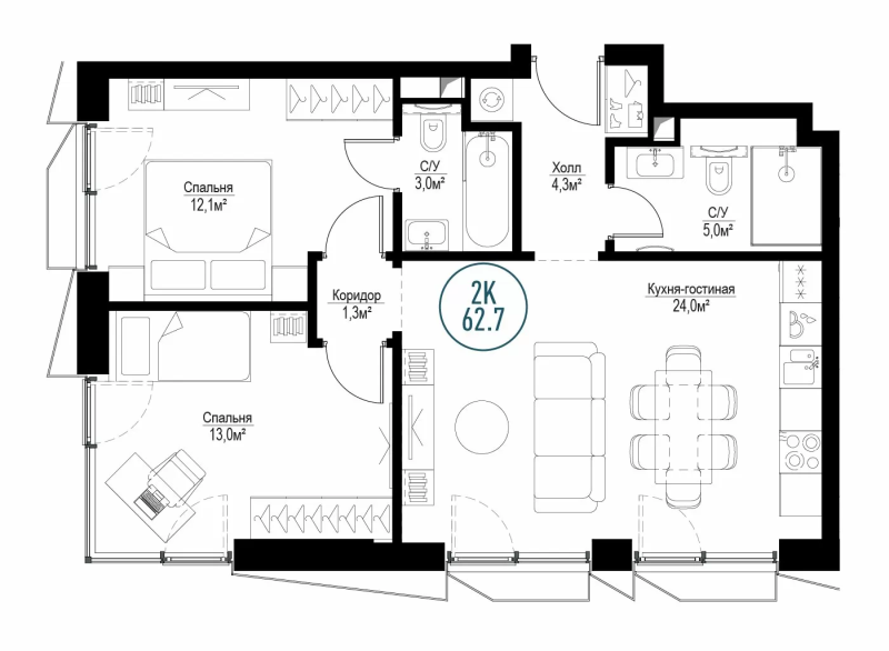 3 ккв (Евро) 61,5 м²