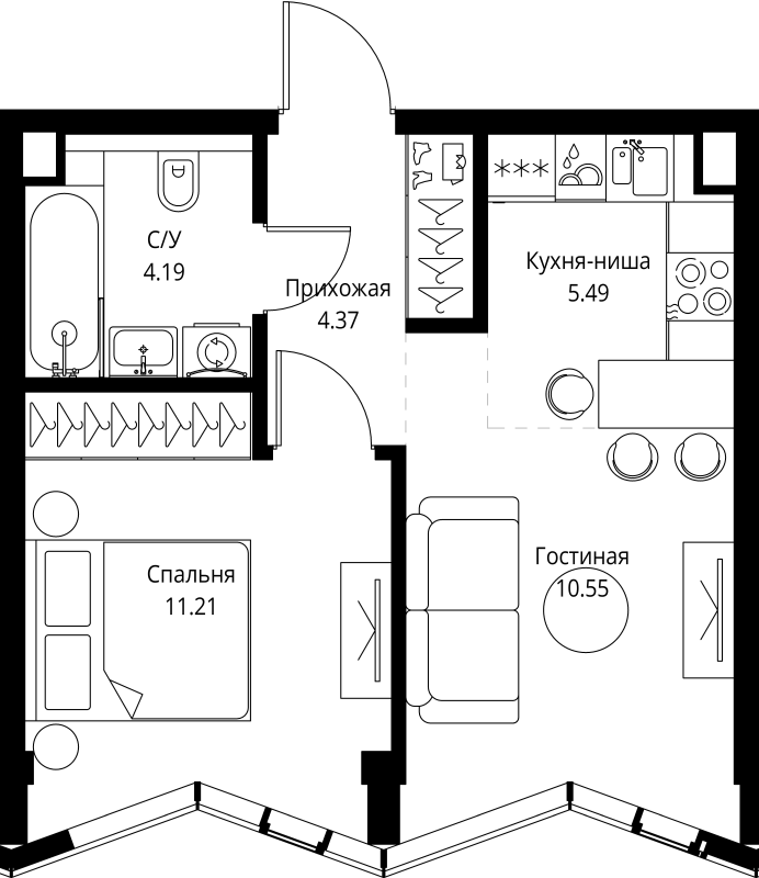 2 ккв (Евро) 35,8 м²