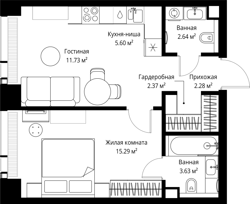 2 ккв (Евро) 43,5 м²