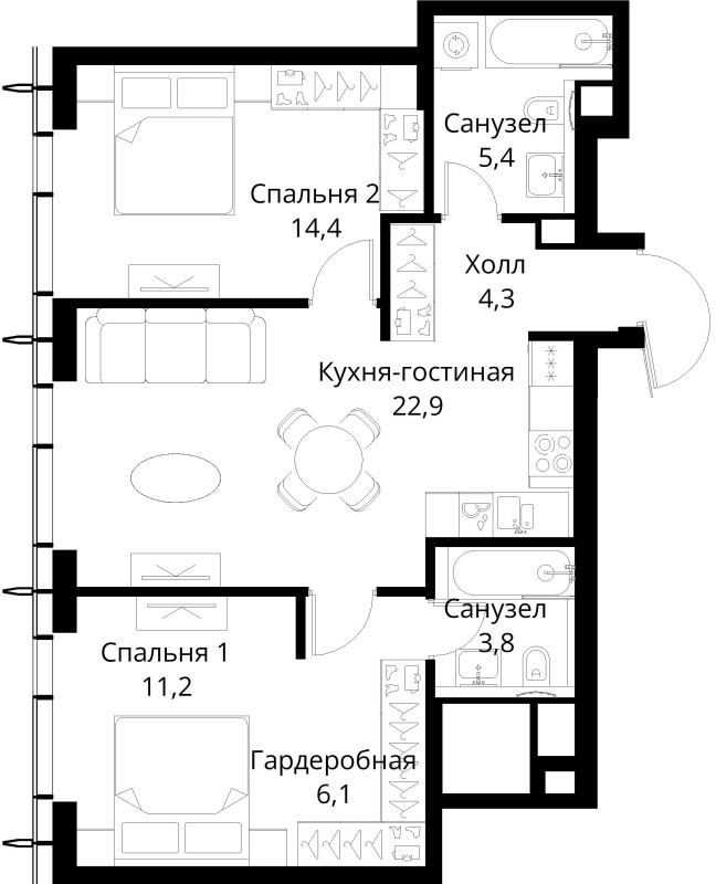 3 ккв (Евро) 68,1 м²