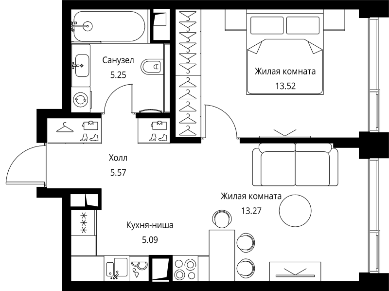 2 ккв (Евро) 42,7 м²