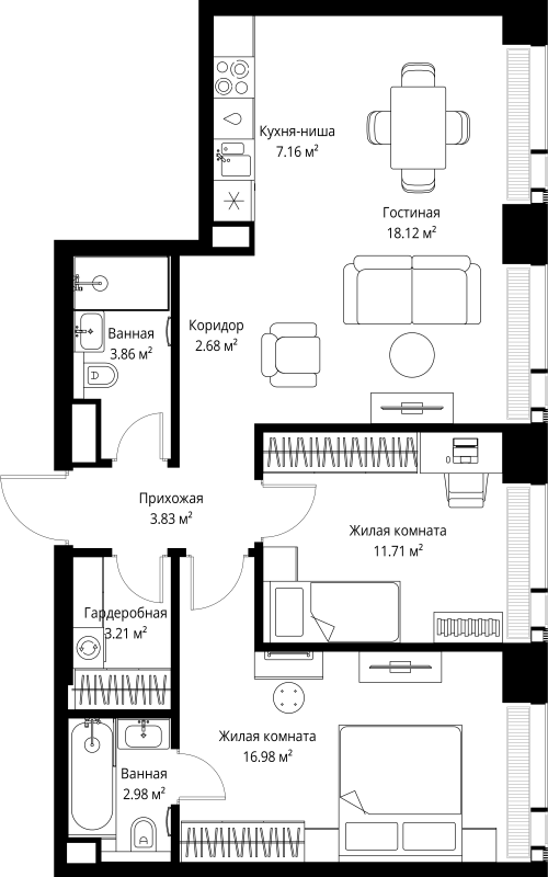 3 ккв (Евро) 70,5 м²