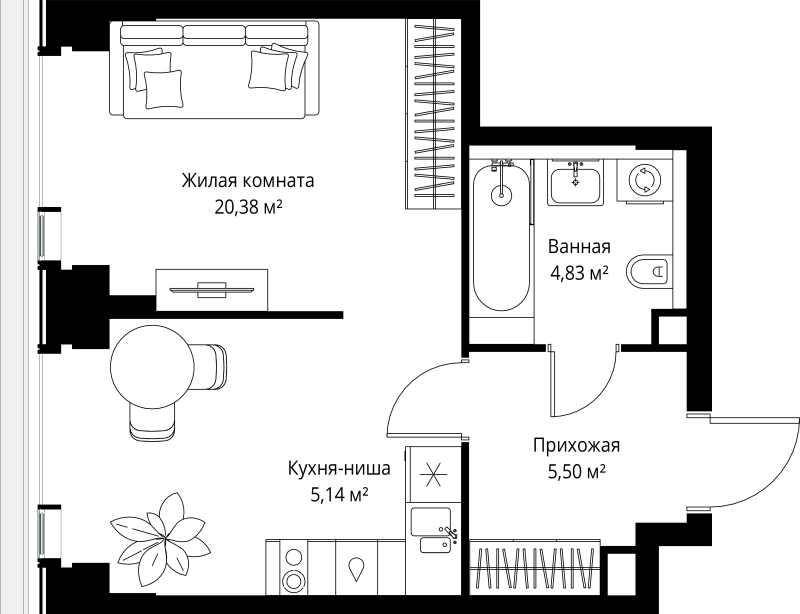 Студия 35,9 м²