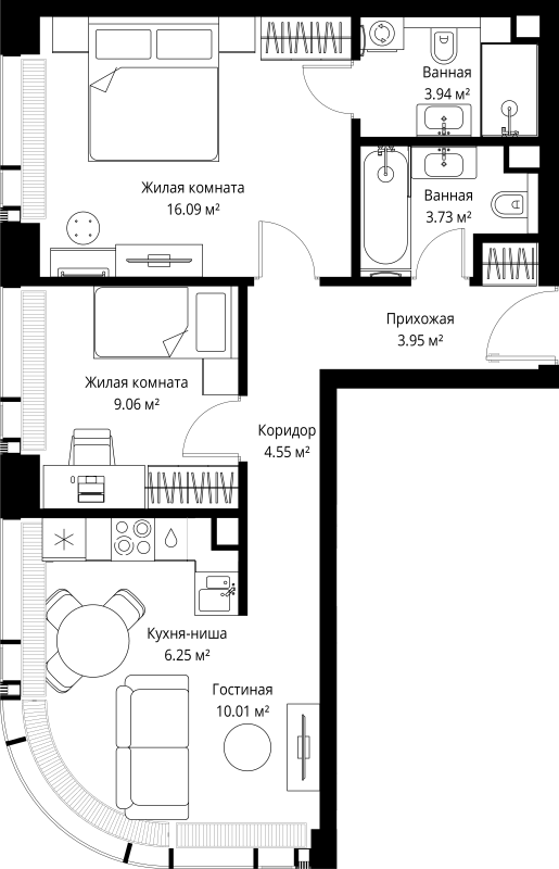 3 ккв (Евро) 57,6 м²