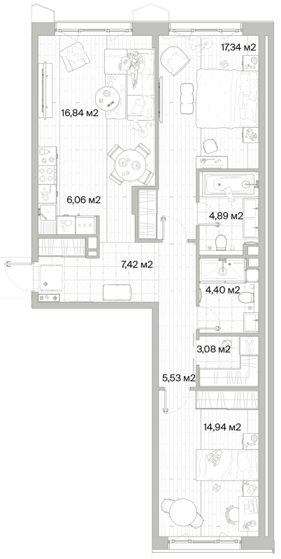 3 ккв (Евро) 80,5 м²