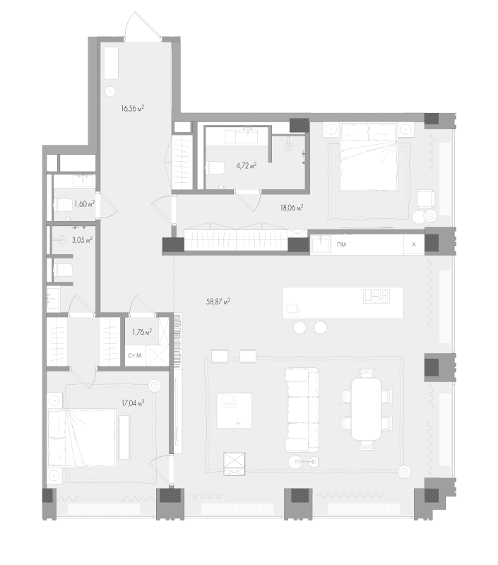 3 ккв (Евро) 123,4 м²