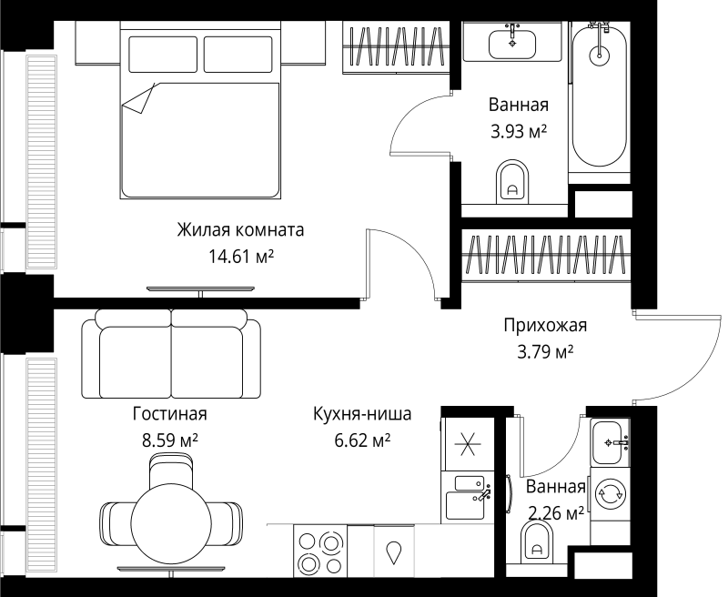 2 ккв (Евро) 39,8 м²