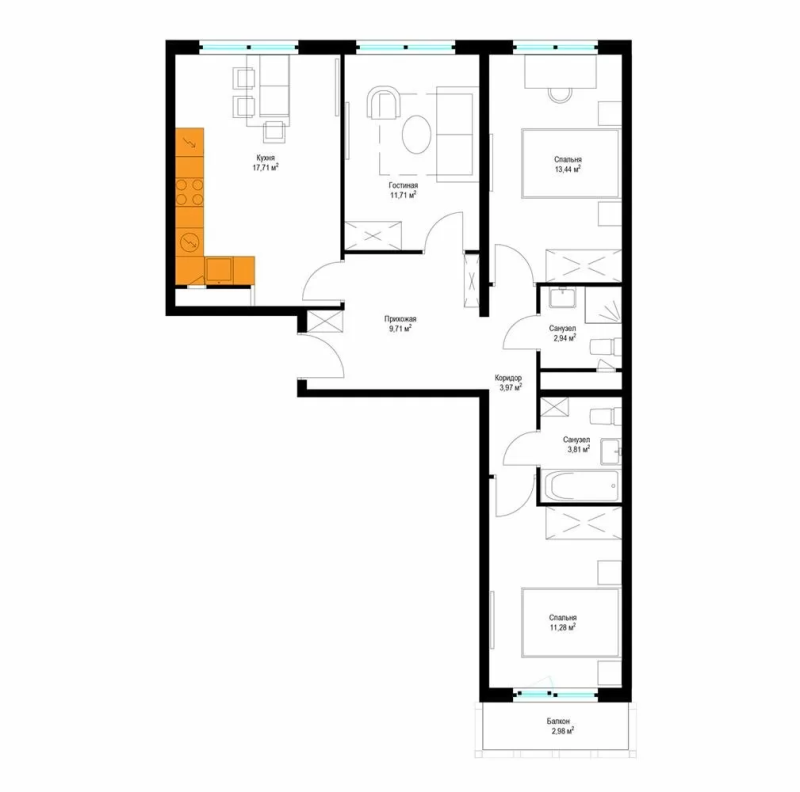 4 ккв (Евро) 75,9 м²