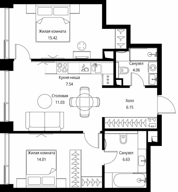 3 ккв (Евро) 64,8 м²