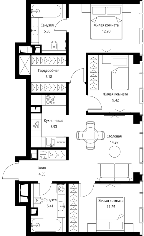 4 ккв (Евро) 76,5 м²