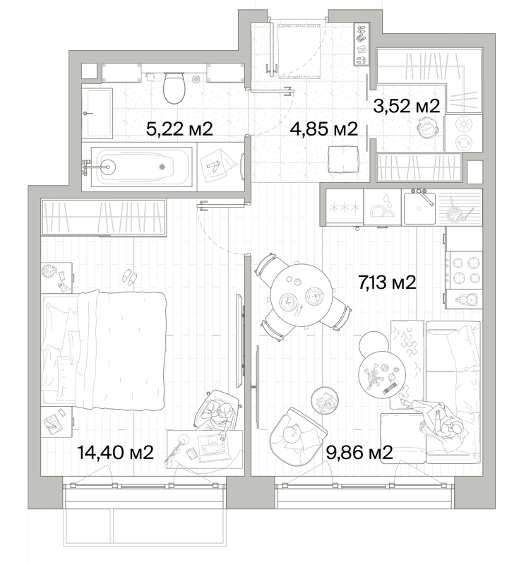 2 ккв (Евро) 45 м²