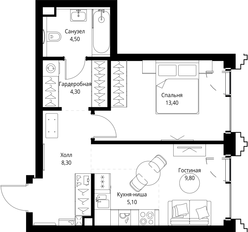 1 ккв 45,8 м²