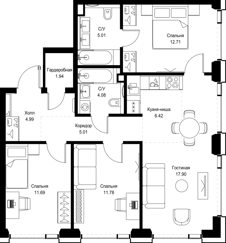 4 ккв (Евро) 79,6 м²