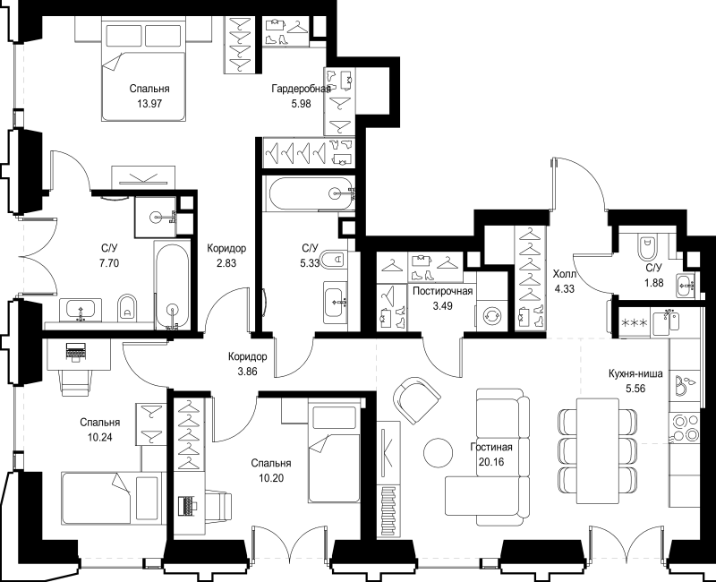 4 ккв (Евро) 95,5 м²