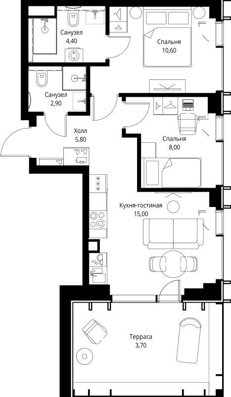 3 ккв (Евро) 51,9 м²